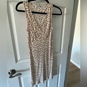 Reformation Cream Midi Dress with Red Rose Motif